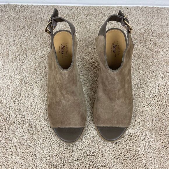 Bass Belted-Heel Open-Toe Suede Leather Booties - Brown - Picture 4 of 6